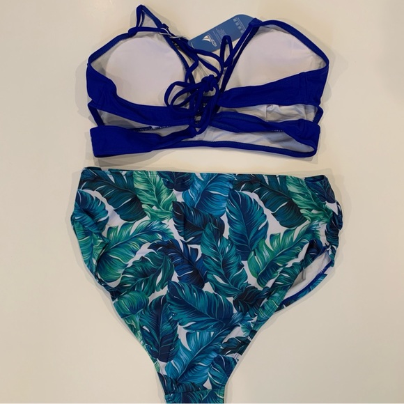 Maternity Two Piece Criss Cross Blue Swimsuit Bikini V Neck Size Small - Picture 6 of 15